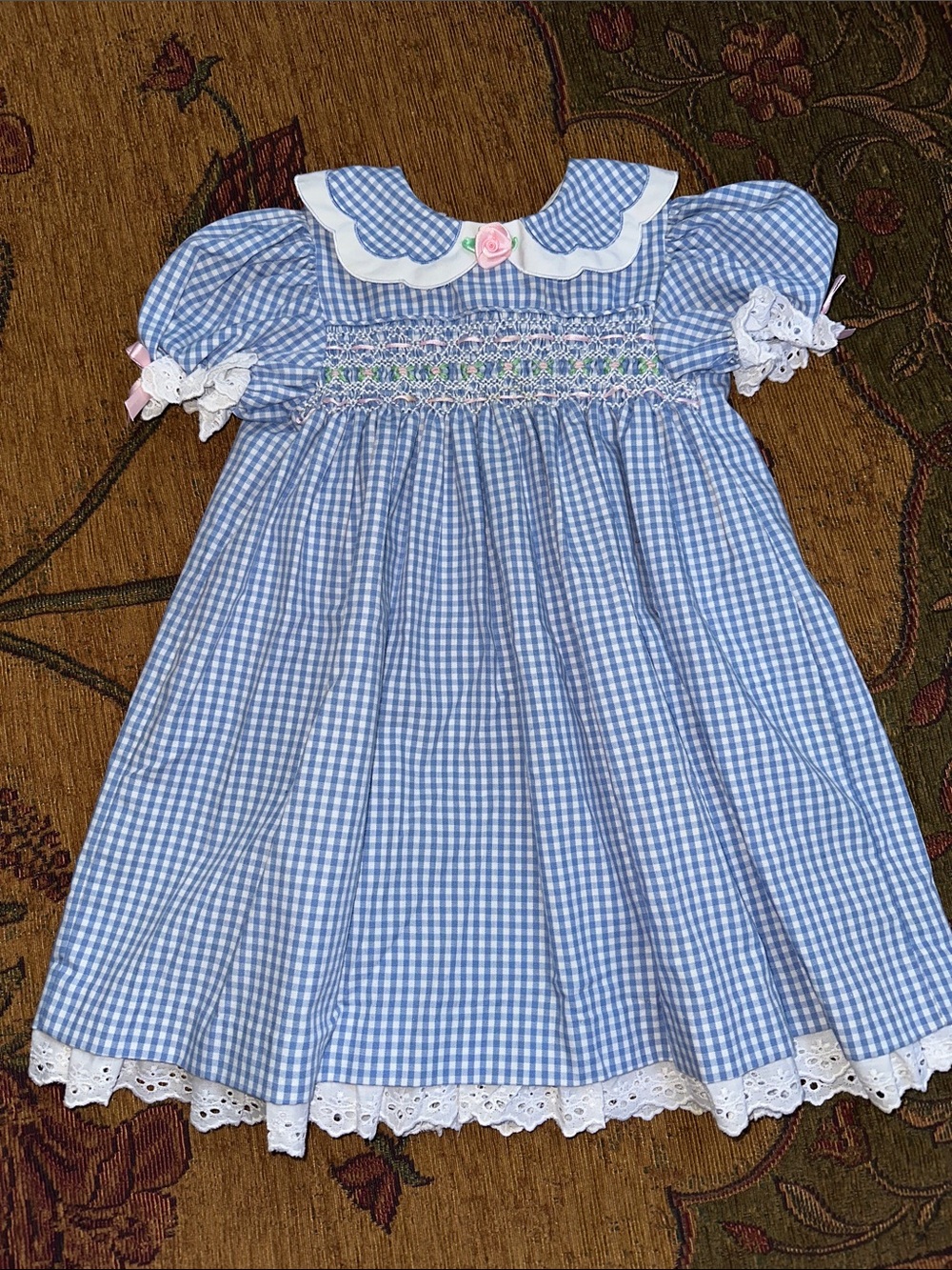 Polly Flinders sz 4T Blue Gingham Smocked Peter Pan Collar Girls' Formal Dress